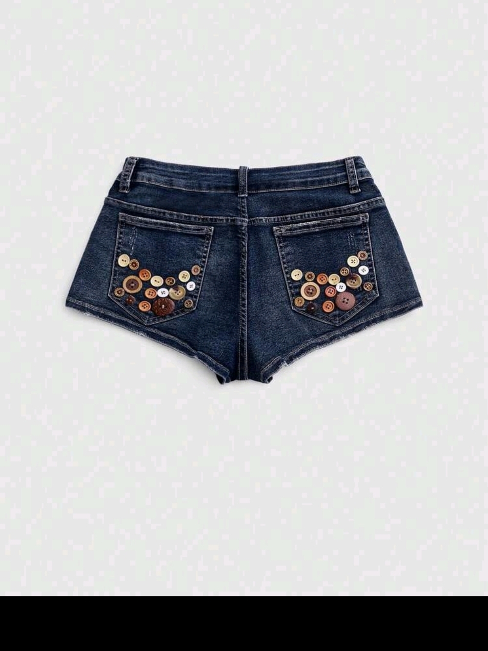 Denim Button-Embellished Women's Shorts - Dark Blue